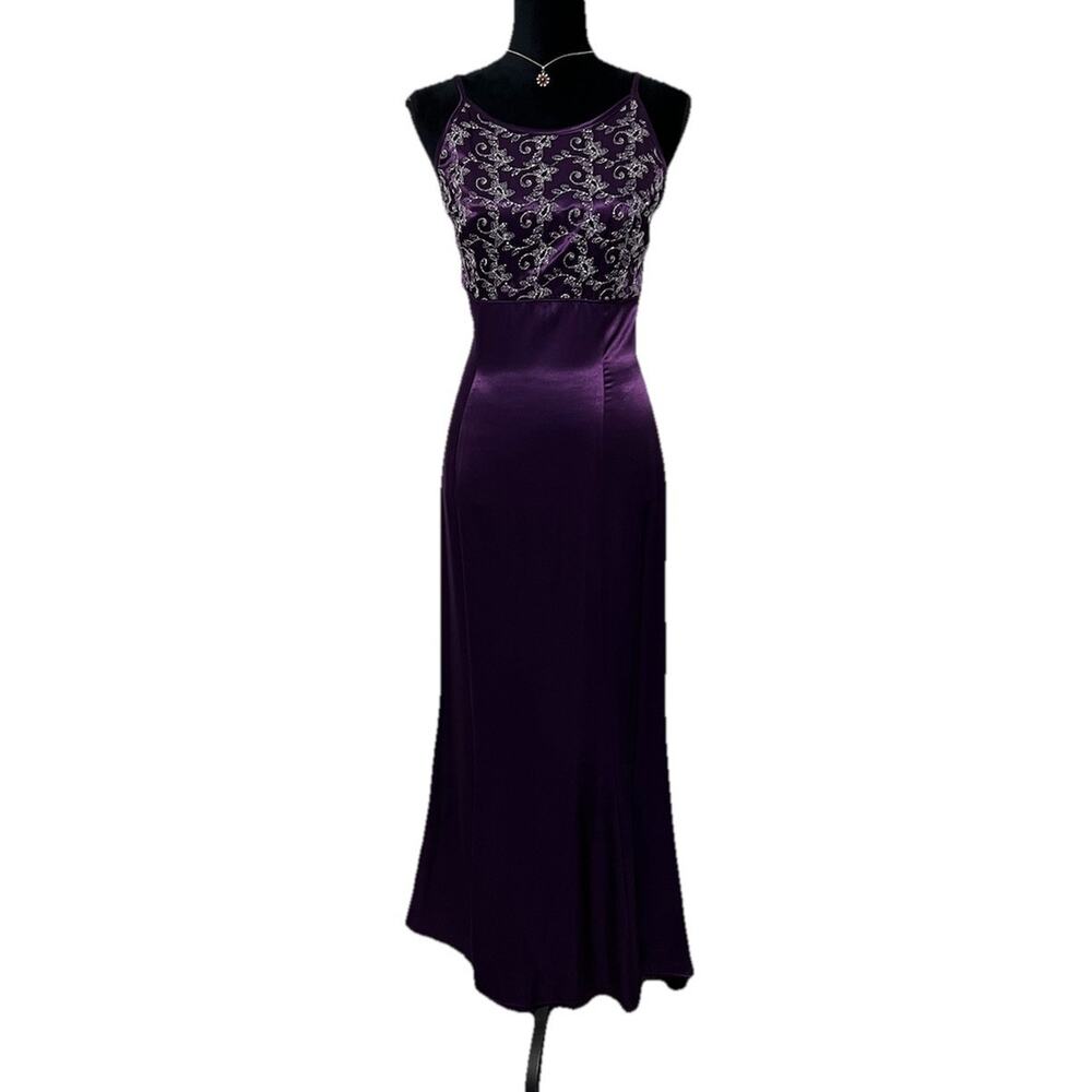 90s‎ Jessica McClintock Gunne Sax Maxi Satin Prom Dress Plum Purple 7/8 Y2K VTG